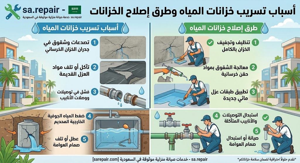 الدليل الهندسي الشامل: أبرز أسباب تسريب الخزان الماء وكيف تحمي أساسات عقارك من الانهيار